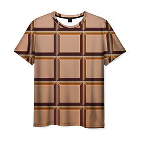 Мужская футболка 3D с принтом Шоколад в Екатеринбурге, 100% полиэфир | прямой крой, круглый вырез горловины, длина до линии бедер | еда | коричневый | плитка | прикольные | шоколад