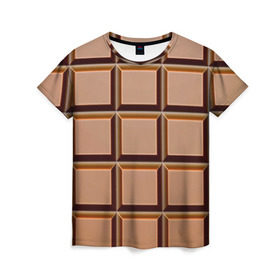 Женская футболка 3D с принтом Шоколад в Екатеринбурге, 100% полиэфир ( синтетическое хлопкоподобное полотно) | прямой крой, круглый вырез горловины, длина до линии бедер | еда | коричневый | плитка | прикольные | шоколад