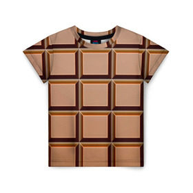 Детская футболка 3D с принтом Шоколад в Екатеринбурге, 100% гипоаллергенный полиэфир | прямой крой, круглый вырез горловины, длина до линии бедер, чуть спущенное плечо, ткань немного тянется | еда | коричневый | плитка | прикольные | шоколад