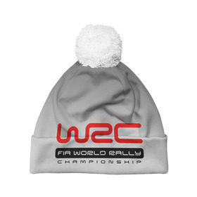 Шапка 3D c помпоном с принтом WRC в Екатеринбурге, 100% полиэстер | универсальный размер, печать по всей поверхности изделия | championship | rally | world | wrs