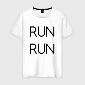 Мужская футболка хлопок с принтом RUN в Екатеринбурге, 100% хлопок | прямой крой, круглый вырез горловины, длина до линии бедер, слегка спущенное плечо. | bts | jimin | jin | joonguk | rap monster | run | suga