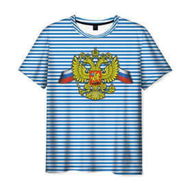 Мужская футболка 3D с принтом Герб РФ в Екатеринбурге, 100% полиэфир | прямой крой, круглый вырез горловины, длина до линии бедер | армия | войска | вооруженные силы | герб | россия | символ россии | тельник | тельняшка | флаг