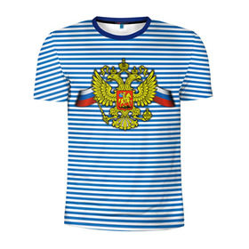 Мужская футболка 3D спортивная с принтом Герб РФ в Екатеринбурге, 100% полиэстер с улучшенными характеристиками | приталенный силуэт, круглая горловина, широкие плечи, сужается к линии бедра | армия | войска | вооруженные силы | герб | россия | символ россии | тельник | тельняшка | флаг