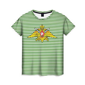 Женская футболка 3D с принтом Погранвойска в Екатеринбурге, 100% полиэфир ( синтетическое хлопкоподобное полотно) | прямой крой, круглый вырез горловины, длина до линии бедер | армия | войска | вооруженные силы | пограничные войска | тельник | тельняшка