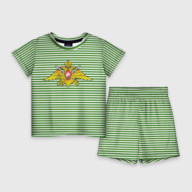 Детский костюм с шортами 3D с принтом Погранвойска в Екатеринбурге,  |  | Тематика изображения на принте: армия | войска | вооруженные силы | пограничные войска | тельник | тельняшка