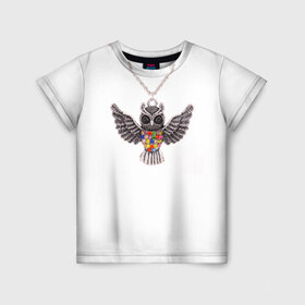 Детская футболка 3D с принтом Золотая сова в Екатеринбурге, 100% гипоаллергенный полиэфир | прямой крой, круглый вырез горловины, длина до линии бедер, чуть спущенное плечо, ткань немного тянется | крылья | сова