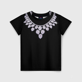 Детская футболка 3D с принтом Бриллиантовое ожерелье в Екатеринбурге, 100% гипоаллергенный полиэфир | прямой крой, круглый вырез горловины, длина до линии бедер, чуть спущенное плечо, ткань немного тянется | бриллианты | драгоценность | золотое ожерелье | камни | лепестки | цепь