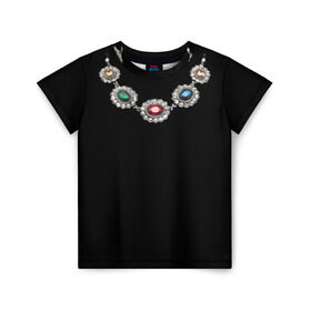 Детская футболка 3D с принтом Ожерелье в Екатеринбурге, 100% гипоаллергенный полиэфир | прямой крой, круглый вырез горловины, длина до линии бедер, чуть спущенное плечо, ткань немного тянется | бриллианты | драгоценность | золото | золотое | камни | ожерелье | цепь