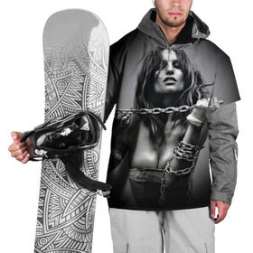 Накидка на куртку 3D с принтом Девушка с цепью в Екатеринбурге, 100% полиэстер |  | брюнетка | взгляд | грудь | девушка | красота | сила | спорт | страсть | фото | цепь | черно белое
