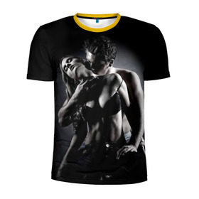 Мужская футболка 3D спортивная с принтом Страсть в Екатеринбурге, 100% полиэстер с улучшенными характеристиками | приталенный силуэт, круглая горловина, широкие плечи, сужается к линии бедра | в шею | девушка | любовь | парень | поцелуй | страсть | торс | фото | черно белое