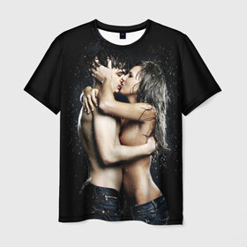 Мужская футболка 3D с принтом Чувства в Екатеринбурге, 100% полиэфир | прямой крой, круглый вырез горловины, длина до линии бедер | девушка | любовь | парень | поцелуй | страсть | торс | фото | чувства