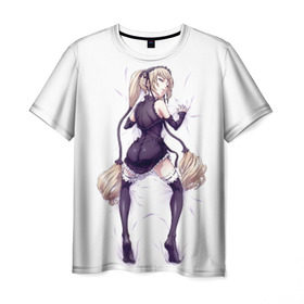 Мужская футболка 3D с принтом Девушка на груди в Екатеринбурге, 100% полиэфир | прямой крой, круглый вырез горловины, длина до линии бедер | анимэ | висит | девушка | на груди
