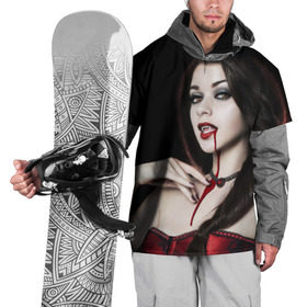 Накидка на куртку 3D с принтом Девушка вампир в Екатеринбурге, 100% полиэстер |  | кровь