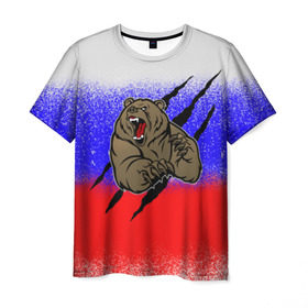 Мужская футболка 3D с принтом Свирепый медведь в Екатеринбурге, 100% полиэфир | прямой крой, круглый вырез горловины, длина до линии бедер | русь