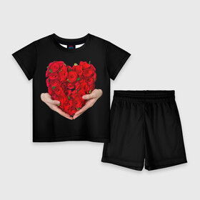Детский костюм с шортами 3D с принтом Сердце в руках в Екатеринбурге,  |  | 8 марта | любовь | подарок | праздник | розы | руки | сердце
