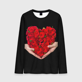 Мужской лонгслив 3D с принтом Сердце в руках в Екатеринбурге, 100% полиэстер | длинные рукава, круглый вырез горловины, полуприлегающий силуэт | 8 марта | любовь | подарок | праздник | розы | руки | сердце