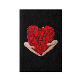 Обложка для паспорта матовая кожа с принтом Сердце в руках в Екатеринбурге, натуральная матовая кожа | размер 19,3 х 13,7 см; прозрачные пластиковые крепления | 8 марта | любовь | подарок | праздник | розы | руки | сердце