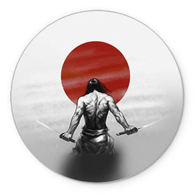 Коврик круглый с принтом Самурай 1 в Екатеринбурге, резина и полиэстер | круглая форма, изображение наносится на всю лицевую часть | Тематика изображения на принте: борьба | воин | единоборства | путь воина | самураи | самурай