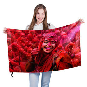 Флаг 3D с принтом Фестиваль красок Холи в Екатеринбурге, 100% полиэстер | плотность ткани — 95 г/м2, размер — 67 х 109 см. Принт наносится с одной стороны | festival | festival of colors | holi | весны | девушка | индия | индуистский фестиваль | красная | красок | холи