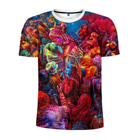 Мужская футболка 3D спортивная с принтом Индуистский фестиваль красок Х в Екатеринбурге, 100% полиэстер с улучшенными характеристиками | приталенный силуэт, круглая горловина, широкие плечи, сужается к линии бедра | Тематика изображения на принте: 
