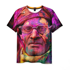 Мужская футболка 3D с принтом Индуистский фестиваль красок в Екатеринбурге, 100% полиэфир | прямой крой, круглый вырез горловины, длина до линии бедер | Тематика изображения на принте: 