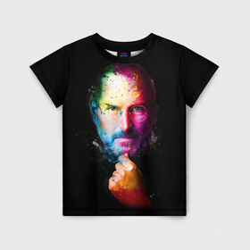 Детская футболка 3D с принтом Стив Джобс в Екатеринбурге, 100% гипоаллергенный полиэфир | прямой крой, круглый вырез горловины, длина до линии бедер, чуть спущенное плечо, ткань немного тянется | apple | знаменитость | лидер | очки | поп арт | портрет | рука | стив джобс | яблоко