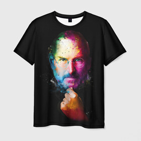 Мужская футболка 3D с принтом Стив Джобс в Екатеринбурге, 100% полиэфир | прямой крой, круглый вырез горловины, длина до линии бедер | apple | знаменитость | лидер | очки | поп арт | портрет | рука | стив джобс | яблоко