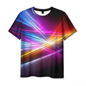 Мужская футболка 3D с принтом Лучи в Екатеринбурге, 100% полиэфир | прямой крой, круглый вырез горловины, длина до линии бедер | Тематика изображения на принте: кислотный | лучи | обстракция | радуга | свет | спектр | цвет | цвета | яркие
