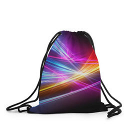 Рюкзак-мешок 3D с принтом Лучи в Екатеринбурге, 100% полиэстер | плотность ткани — 200 г/м2, размер — 35 х 45 см; лямки — толстые шнурки, застежка на шнуровке, без карманов и подкладки | кислотный | лучи | обстракция | радуга | свет | спектр | цвет | цвета | яркие