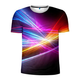 Мужская футболка 3D спортивная с принтом Лучи в Екатеринбурге, 100% полиэстер с улучшенными характеристиками | приталенный силуэт, круглая горловина, широкие плечи, сужается к линии бедра | Тематика изображения на принте: кислотный | лучи | обстракция | радуга | свет | спектр | цвет | цвета | яркие