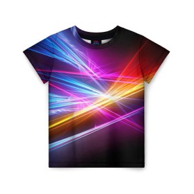 Детская футболка 3D с принтом Лучи в Екатеринбурге, 100% гипоаллергенный полиэфир | прямой крой, круглый вырез горловины, длина до линии бедер, чуть спущенное плечо, ткань немного тянется | кислотный | лучи | обстракция | радуга | свет | спектр | цвет | цвета | яркие