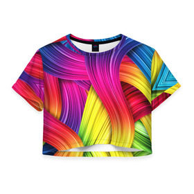 Женская футболка 3D укороченная с принтом Абстракция в Екатеринбурге, 100% полиэстер | круглая горловина, длина футболки до линии талии, рукава с отворотами | кислотный | обстракция | радуга | свет | спектр | цвет | цвета | яркие