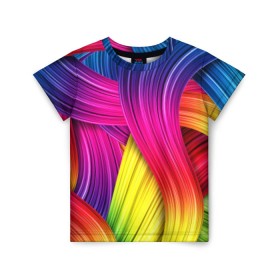 Детская футболка 3D с принтом Абстракция в Екатеринбурге, 100% гипоаллергенный полиэфир | прямой крой, круглый вырез горловины, длина до линии бедер, чуть спущенное плечо, ткань немного тянется | Тематика изображения на принте: кислотный | обстракция | радуга | свет | спектр | цвет | цвета | яркие