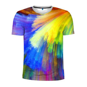 Мужская футболка 3D спортивная с принтом Абстракция в Екатеринбурге, 100% полиэстер с улучшенными характеристиками | приталенный силуэт, круглая горловина, широкие плечи, сужается к линии бедра | кислотный | обстракция | радуга | свет | спектр | цвет | цвета | яркие