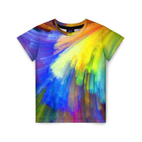 Детская футболка 3D с принтом Абстракция в Екатеринбурге, 100% гипоаллергенный полиэфир | прямой крой, круглый вырез горловины, длина до линии бедер, чуть спущенное плечо, ткань немного тянется | кислотный | обстракция | радуга | свет | спектр | цвет | цвета | яркие