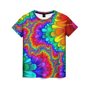 Женская футболка 3D с принтом Узор в Екатеринбурге, 100% полиэфир ( синтетическое хлопкоподобное полотно) | прямой крой, круглый вырез горловины, длина до линии бедер | кислотный | обстракция | радуга | свет | спектр | узор | цвет | цвета | яркие