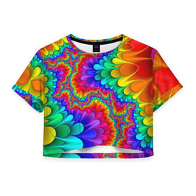 Женская футболка 3D укороченная с принтом Узор в Екатеринбурге, 100% полиэстер | круглая горловина, длина футболки до линии талии, рукава с отворотами | кислотный | обстракция | радуга | свет | спектр | узор | цвет | цвета | яркие