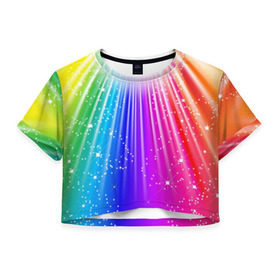 Женская футболка 3D укороченная с принтом Солнце в Екатеринбурге, 100% полиэстер | круглая горловина, длина футболки до линии талии, рукава с отворотами | обстракция | радуга | свет | солнце | спектр | цвет | цвета | яркие