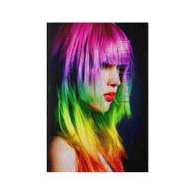 Обложка для паспорта матовая кожа с принтом Девушка радуга в Екатеринбурге, натуральная матовая кожа | размер 19,3 х 13,7 см; прозрачные пластиковые крепления | Тематика изображения на принте: волосы | губы | девушка | красные | радуга | спектр | цвет | цвета | яркие