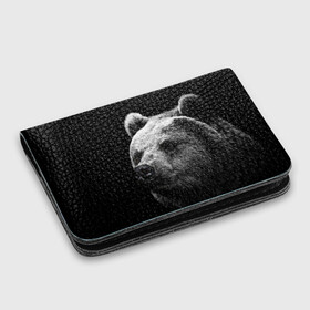 Картхолдер с принтом с принтом Медведь в Екатеринбурге, натуральная матовая кожа | размер 7,3 х 10 см; кардхолдер имеет 4 кармана для карт; | бурый | дикий | животное | медведь | россия | символ | тайги | фото | хищник | хозяин | черно белое