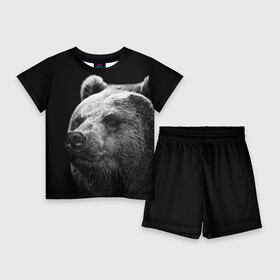 Детский костюм с шортами 3D с принтом Медведь в Екатеринбурге,  |  | бурый | дикий | животное | медведь | россия | символ | тайги | фото | хищник | хозяин | черно белое
