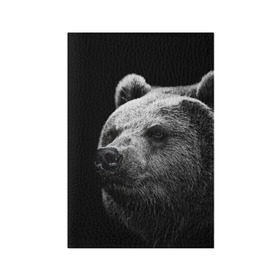 Обложка для паспорта матовая кожа с принтом Медведь в Екатеринбурге, натуральная матовая кожа | размер 19,3 х 13,7 см; прозрачные пластиковые крепления | Тематика изображения на принте: бурый | дикий | животное | медведь | россия | символ | тайги | фото | хищник | хозяин | черно белое