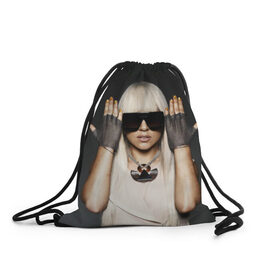Рюкзак-мешок 3D с принтом Lady Gaga в Екатеринбурге, 100% полиэстер | плотность ткани — 200 г/м2, размер — 35 х 45 см; лямки — толстые шнурки, застежка на шнуровке, без карманов и подкладки | lady gaga | блондинка | звезда | знаменитость | леди гаага | очки | певица | поп | эпатаж | эпатажная