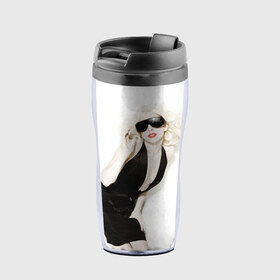 Термокружка-непроливайка с принтом Lady Gaga в Екатеринбурге, внутренняя часть — пищевой пластик, наружная часть — прозрачный пластик, между ними — полиграфическая вставка с рисунком | объем — 350 мл, герметичная крышка | lady gaga | блондинка | звезда | знаменитость | леди гаага | певица | поп | эпатаж | эпатажная