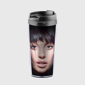 Термокружка-непроливайка с принтом Lady Gaga в Екатеринбурге, внутренняя часть — пищевой пластик, наружная часть — прозрачный пластик, между ними — полиграфическая вставка с рисунком | объем — 350 мл, герметичная крышка | 