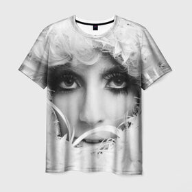 Мужская футболка 3D с принтом Lady Gaga в Екатеринбурге, 100% полиэфир | прямой крой, круглый вырез горловины, длина до линии бедер | lady gaga | белые | блондинка | звезда | знаменитость | леди гаага | певица | перья | поп | эпатаж | эпатажная