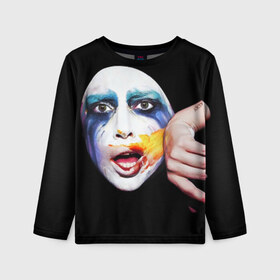 Детский лонгслив 3D с принтом Lady Gaga в Екатеринбурге, 100% полиэстер | длинные рукава, круглый вырез горловины, полуприлегающий силуэт
 | Тематика изображения на принте: lady gaga | взгляд | звезда | знаменитость | леди гаага | певица | поп | портрет | эпатаж | эпатажная