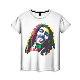 Женская футболка 3D с принтом Bob Marley в Екатеринбурге, 100% полиэфир ( синтетическое хлопкоподобное полотно) | прямой крой, круглый вырез горловины, длина до линии бедер | 2016 | арт | дизайн | зд | объем | поп | портреты