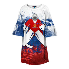 Детское платье 3D с принтом Хоккей 1 в Екатеринбурге, 100% полиэстер | прямой силуэт, чуть расширенный к низу. Круглая горловина, на рукавах — воланы | Тематика изображения на принте: nhl | нхл | хоккеист | хоккей