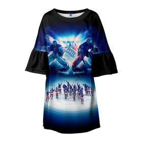 Детское платье 3D с принтом Нью-Йорк Рейнджерс в Екатеринбурге, 100% полиэстер | прямой силуэт, чуть расширенный к низу. Круглая горловина, на рукавах — воланы | Тематика изображения на принте: nhl | нхл | нью йорк рейнджерс | хоккеист | хоккей